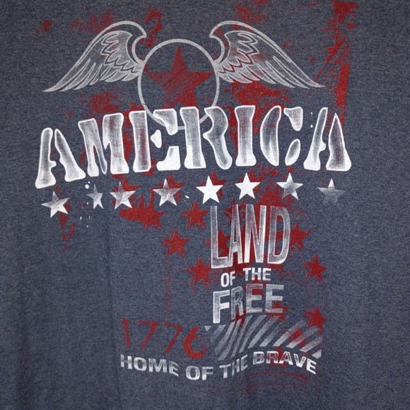 Patriotic Tee Men's XL America Land of the Free Stars Eagle Gildan Heavy Blue - Picture 2 of 12